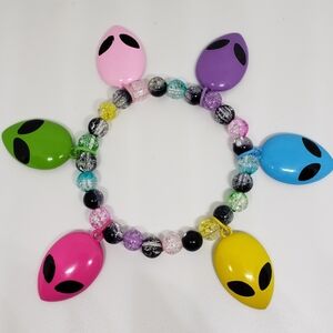 Handmade Acrylic Crackle Bead Neon Rainbow Alien Bracelet